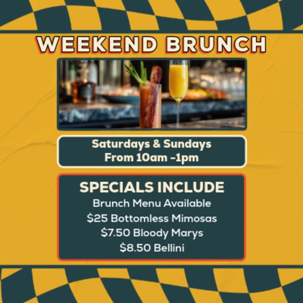 A McFarland's Bar ad for weekend brunch with a Bloody Mary and Mimosa.