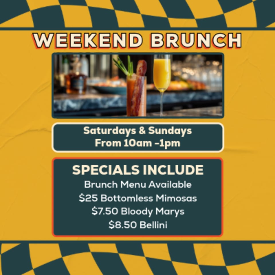 A McFarland's Bar ad for weekend brunch with a Bloody Mary and Mimosa.